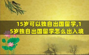 15岁可以独自出国留学,15岁独自出国留学怎么出入境