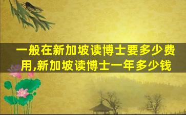 一般在新加坡读博士要多少费用,新加坡读博士一年多少钱