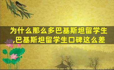 为什么那么多巴基斯坦留学生,巴基斯坦留学生口碑这么差