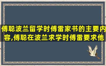 傅聪波兰留学时傅雷家书的主要内容,傅聪在波兰求学时傅雷要求他如何处理经济问题