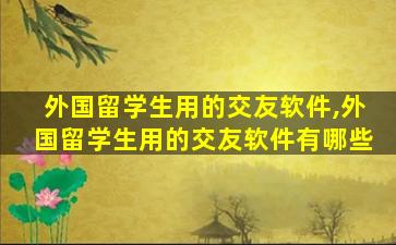 外国留学生用的交友软件,外国留学生用的交友软件有哪些