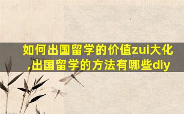 如何出国留学的价值zui
大化,出国留学的方法有哪些diy