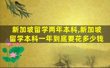 新加坡留学两年本科,新加坡留学本科一年到底要花多少钱