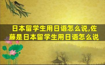 日本留学生用日语怎么说,佐藤是日本留学生用日语怎么说