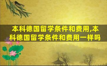 本科德国留学条件和费用,本科德国留学条件和费用一样吗