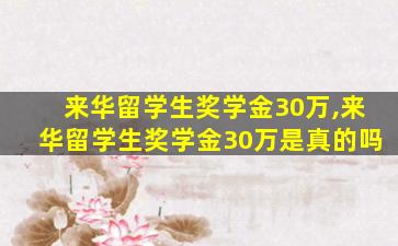 来华留学生奖学金30万,来华留学生奖学金30万是真的吗