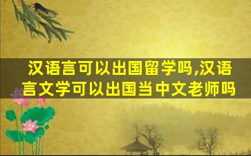 汉语言可以出国留学吗,汉语言文学可以出国当中文老师吗