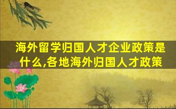 海外留学归国人才企业政策是什么,各地海外归国人才政策