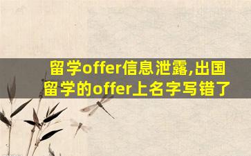 留学offer信息泄露,出国留学的offer上名字写错了