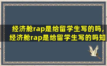 经济舱rap是给留学生写的吗,经济舱rap是给留学生写的吗知乎