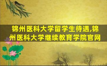 锦州医科大学留学生待遇,锦州医科大学继续教育学院官网